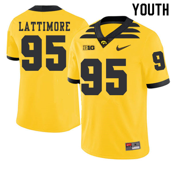 2019 Youth #95 Cedrick Lattimore Iowa Hawkeyes College Football Alternate Jerseys Sale-Gold - Click Image to Close